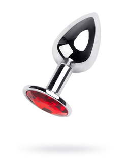 717001-9 Анальная втулка Metal by TOYFA, металл, серебряная, с красным кристаллом, 7 см, Ø 2,8 см, 5