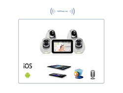 Samsung, двухрежимная видеоняня Samsung SEW-3053WPX2 (Wi-Fi и FHSS) с сенсорным монитором и моторизированной видеокамерой (4 шт.) с DVR и P2P, HD