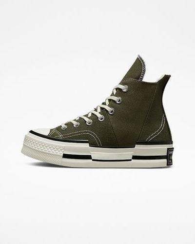 Купить Кеды Converse Chuck 70 Plus темно-зеленые высокие на платформе A01362C