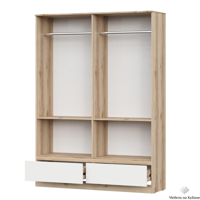 Брауни шкаф четырехстворчатый (с ящиками) Дуб Делано/Белый