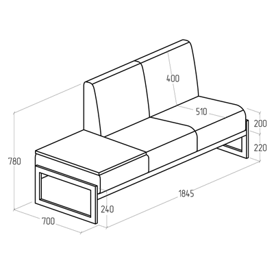Диван Everprof Solo двухместный со столиком справа Металл Серый Экокожа Черный ЛДСП Серый