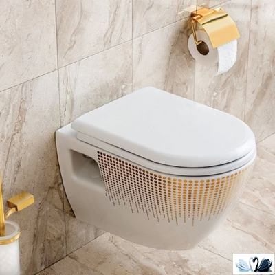 Унитаз CREAVIT Terra Gold Points TP325.001T0 c инсталляцией - комплект с сиденьем микролифт, клавишей Ufo Gold (TP325-11CB00E-NA00+GR5003.01+GP1006.00 + KC0103.03.0000E)