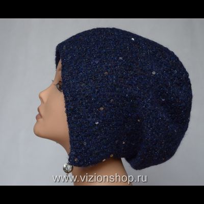Меланжевая шапка  ушанка вязаная синяя Италия Vizio 6444 фото