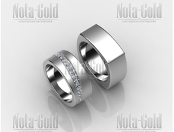 Обручальные кольца женское с бриллиантами и мужское квадратного сечения