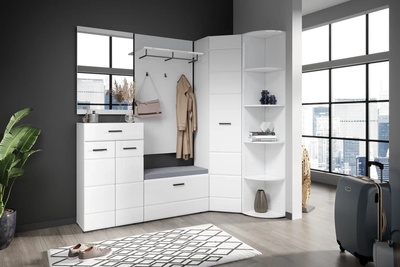 Шкаф Угловой Йорк для прихожей, белый, белый глянец