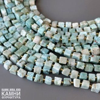 Ларимар кубик фри-форм 4-6,1х4,1-7,2 мм через бисер, цена за нить 19 см