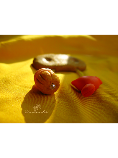 Печенюшка и Пичужка. Необычная брошь с птичкой и печенькой из термоглины