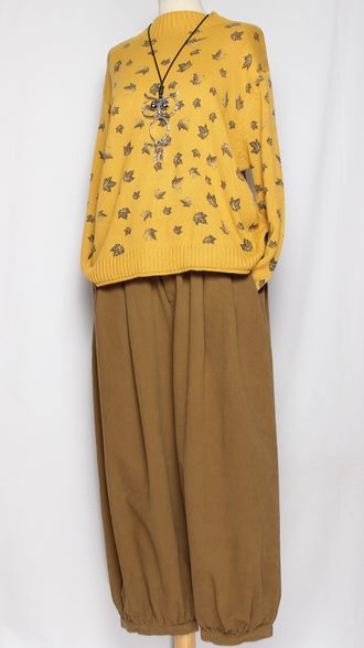 Брюки Бохо хлопок "Бананы с защипами" мокко р.48-52