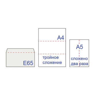 Конверты Е65 (110х220 мм), отрывная полоса, "Куда-Кому", КОМПЛЕКТ 50 шт., внутренняя запечатка, Е65.15.50С