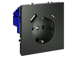 VLS040506 Розетка с заземлением 16А+2USB A+C, титан-1