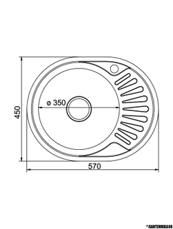 Мойка для кухни нерж овальная MIXLINE 45х57 0,8мм правая левая выпуск 3 1/2 с сифоном глубина 18 см