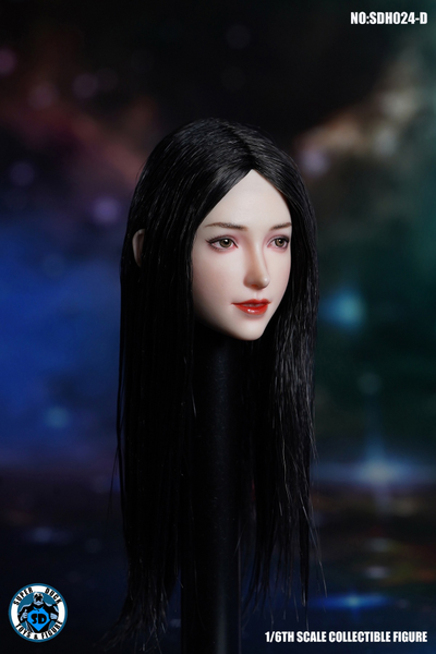 Женская голова (скульпт) c длинными волосами (черные) - 1/6 scale Female Head Sculpture (SDH024D) - SUPER DUCK