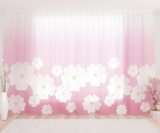 НФ-00004033 Фототюль &quot;Белые цветы сакуры на розовом фоне 1&quot;, 2,8*1,6м