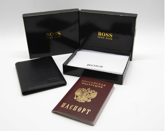 Обложка на паспорт из натуральной кожи HUGO BOSS, цвет Черный