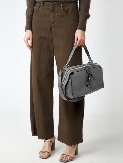 (АРТИКУЛ: 10095/1)СУМКА ЖЕНСКАЯ, НЕБОЛЬШАЯ, НАТУРАЛЬНАЯ КОЖА, СЕРАЯ, С ДВУМЯ ПЛЕЧЕВЫМИ РЕМНЯМИ