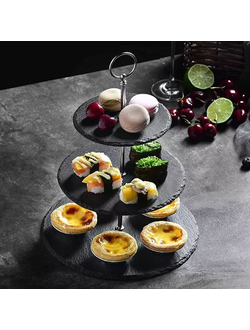 Этажерка 3-х ярусная d=20/25/30 см. h=44 см. черная, сланец