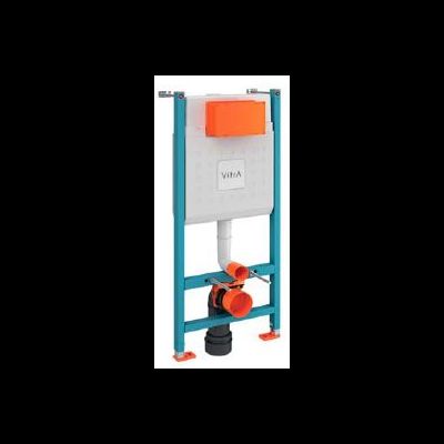 Комплект: подвесного безободкового унитаза SmoothFlush с сиденьем с микролифтом, инсталляцией и кнопкой Root Round глянцевый хром, VitrA Sanibelle, 9878B003-7200