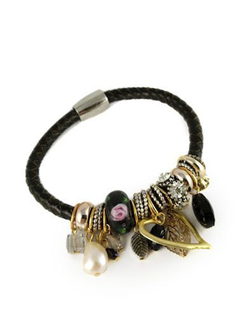 (АРТИКУЛ: 6804/31) БРАСЛЕТ  ЖЕНСКИЙ,  КОЖАНЫЙ ЧЕРНЫЙ ШНУРОК, МЕТАЛЛ "ЗОЛОТО/СЕРЕБРО", СТРАЗЫ