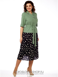 Модель: 2670-3.Комплект с шифоновой юбкой и жакетом в зеленых тонах.