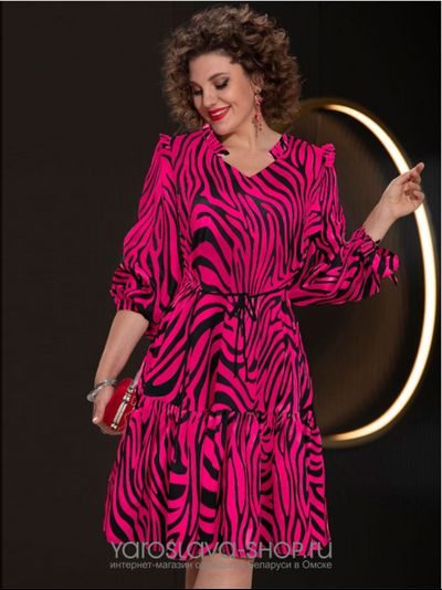 Модель: 1314-3. Платье вечернее яркого цвета фуксии с рисунком "зебра".