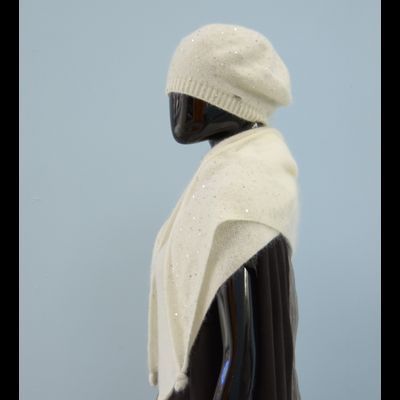 Белый женский берет тонкий с пайетками Vizio Италия 6943 BO