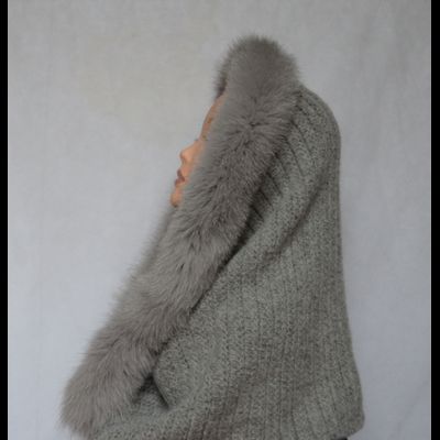 Шарф труба женский с меховой оторочкой вязаный Италия Vizio Space KSP серый