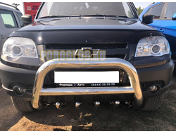 Защита переднего бампера скоба высокая+акула d76/60/42 Chevrolet Niva (2010-...)
