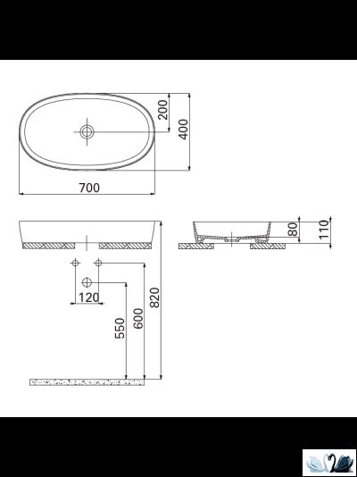 Раковина Creavit Loop LP170-00CB00E-0000 LP170, овальная 70 см, глянец белого цвета