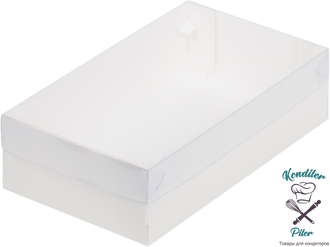 Коробка для зефира, тортов и пирожных с пластиковой крышкой 250*150*70 мм, белая
