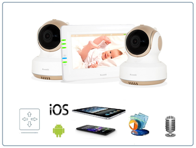 Ramili Baby RV1000X2 Двух режимная  видеоняня, монитор сенсорный 4,2" (11 см.) и моторизированная видеокамера 2 штуки. Датчик температуры. HD