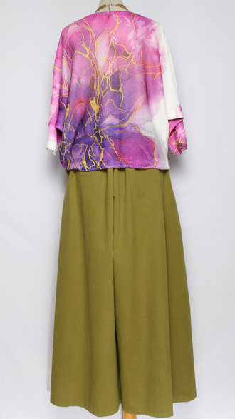 ДЖЕМПЕР ХЛОПОК "КИМОНО НАБИВНОЙ РИСУНОК" сиреневый цветок, оранжевый цветок