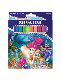 Фломастеры BRAUBERG "Морские легенды", 12 цветов, вентилируемый колпачок, картонная упаковка с блестками, 150552, 6 наборов