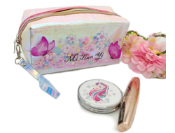 Косметичка женская с голографическим и шейкер эффектом на молнии, 18*9,5*7,5см, Цвет: Розовый, Синий, Золотистый, Малиновый