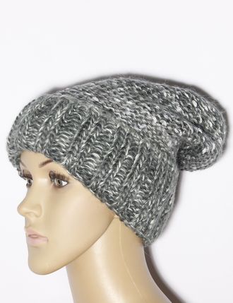 Шапка женская "Колпак с манжетой кантри" 11460 серая, брусника, роза