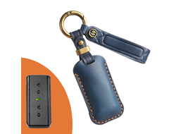 Синий чехол из натуральной кожи для метки Volvo