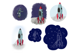 Варианты иллюстраций ракеты и космонавта