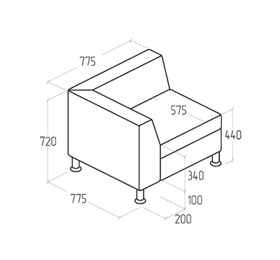Модуль Everprof Monro с подлокотником одноместный правый Экокожа Черный