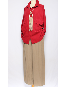 Рубашка Бохо вельветовая "КАРМАНЫ КЛАПАНЫ"  красная до р.54