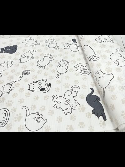 Вафельное полотно 176 г/м2 цвет молочный принт Котики