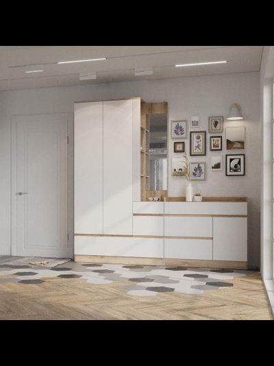 Брауни Вешалка с зеркалом Дуб Делано/Белый