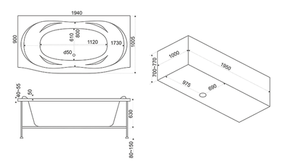 Акриловая гидромассажная ванна BAS Фиеста 194х90