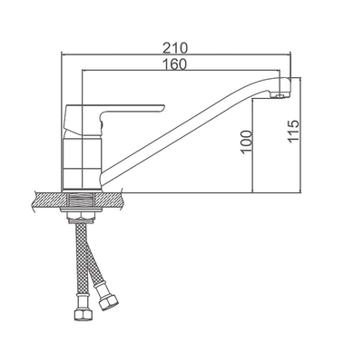 Смеситель для кухни с гайкой однорычажный, Силумин, Хром, Accoona A4266