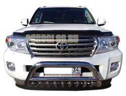 Защита переднего бампера скоба низкая+ «акула» d76/60/42 для Toyota Land Cruiser 200 2013-2015