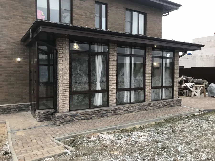 остекление веранды легким холодным цветным алюминием, 2 входные группы, с.Богослово.