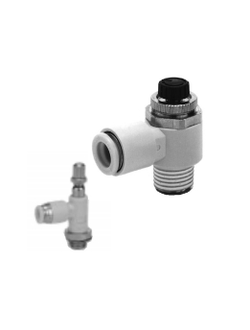 Пневмодроссель с обратным клапаном и быстроразъемным фитингом, угловой тип AS1201F-4201F