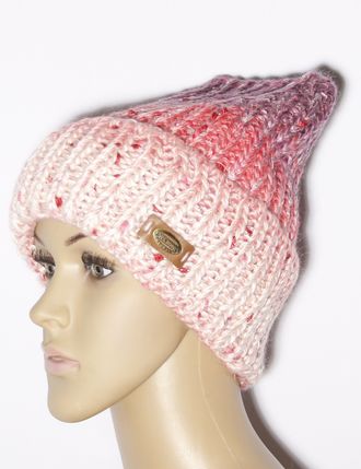 Шапка женская "Колпак с манжетой кантри" 11468  брусника, серая, роза