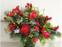 Новогодняя Композиция из искусственных цветов и еловых веток - Принцесса № НГ004 - купить в Москве