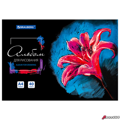 Альбом для рисования А4 40 л., склейка, обложка картон, подложка, BRAUBERG, 205×290 мм. 106330