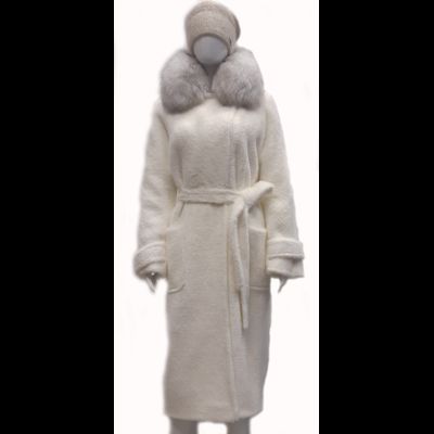 Белое пушистое пальто с меховым воротником белого цвета Арти Мода 19806