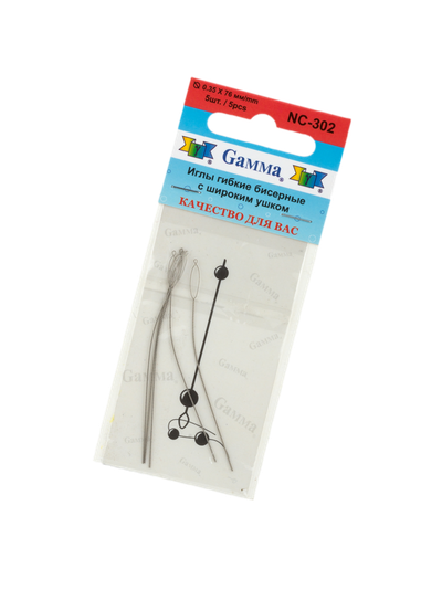 Иглы бисерные гибкие с большим ушком D 0.35мм х 76мм 5шт./уп NC-302 Gamma